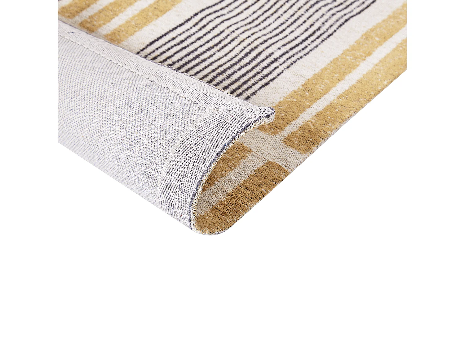 Teppich Baumwolle gelb / schwarz 80x150 cm Streifenmuster Kurzflor modern Katra