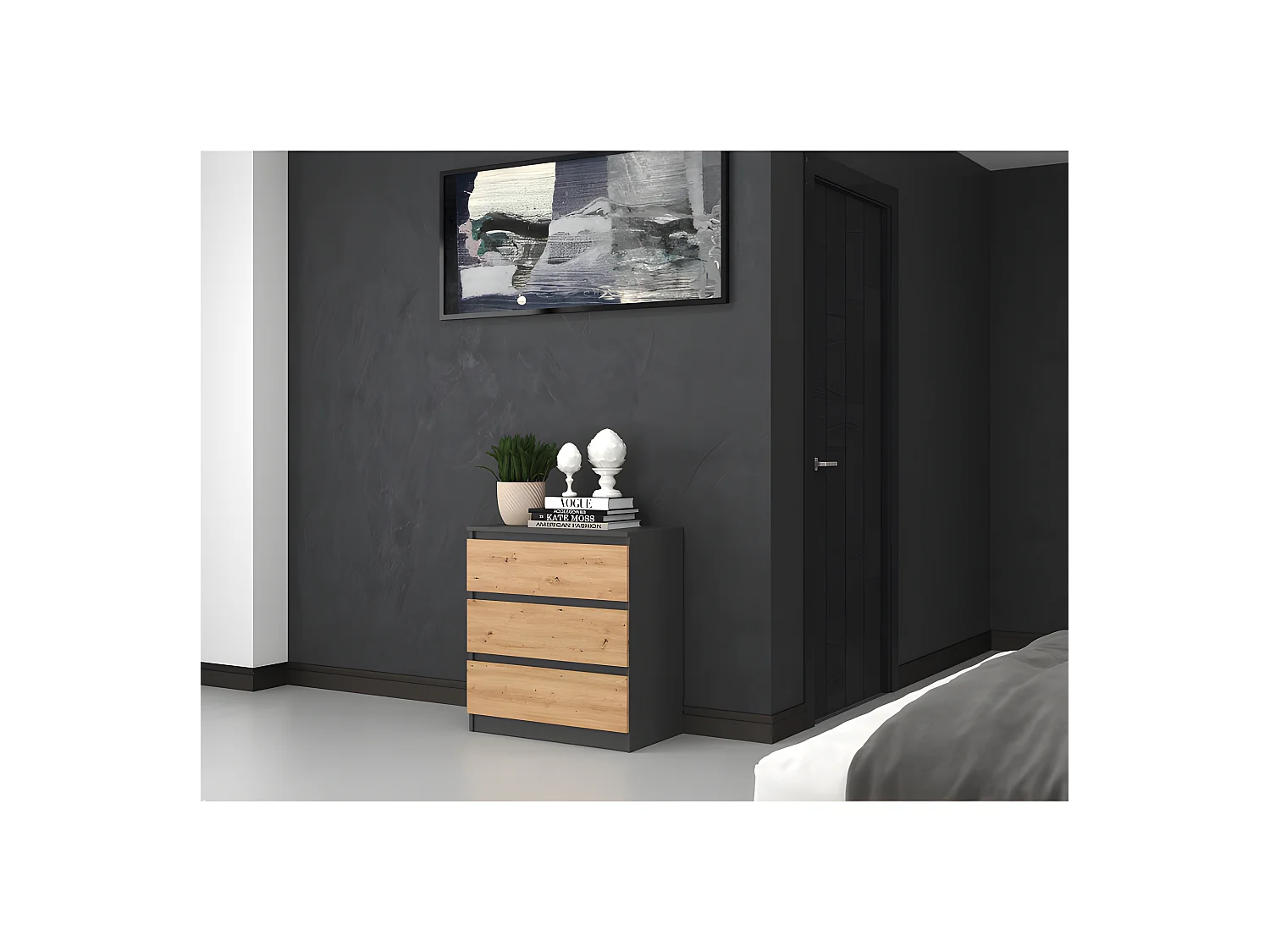 ASTER T3 - Commode de chambre 3 tiroirs - 77x70x40 - Meuble de rangement -  Style Scandinave