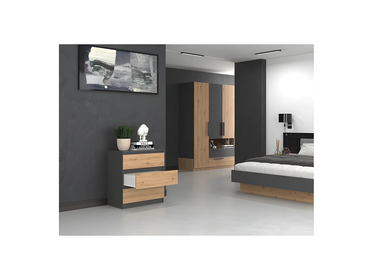 ASTER T3 - Commode de chambre 3 tiroirs - 77x70x40 - Meuble de rangement -  Style Scandinave