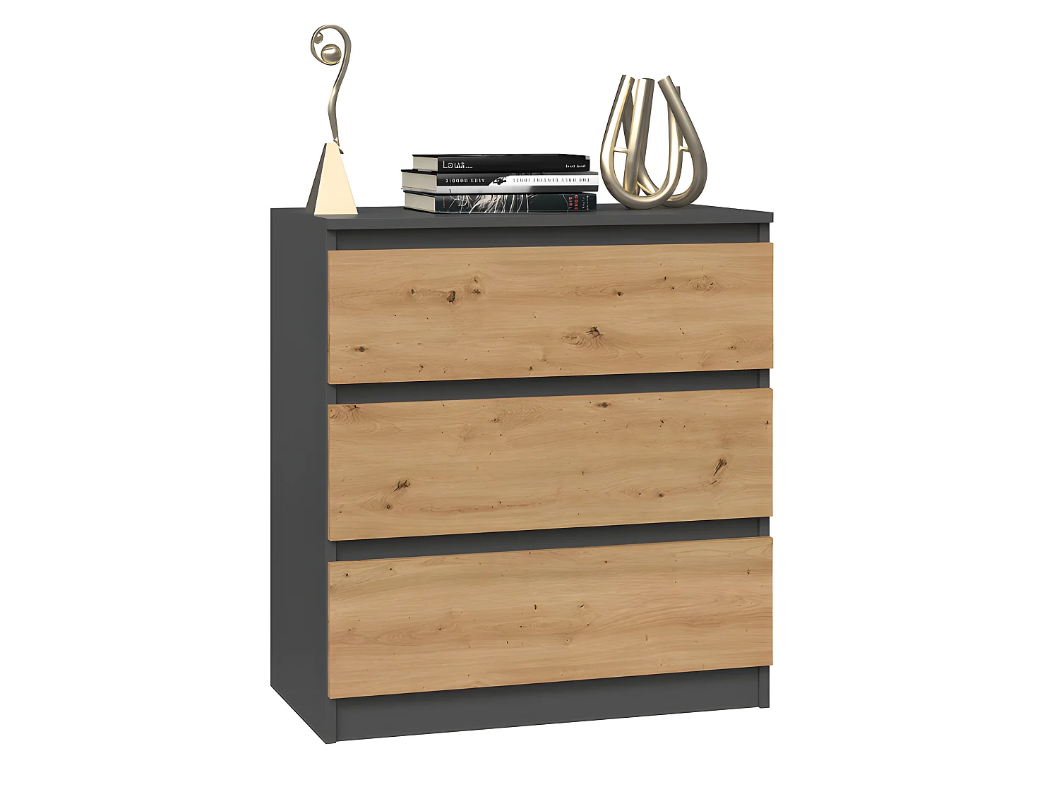 ASTER T3 - Cómoda de dormitorio de 3 cajones - 77x70x40 - Unidad de almacenamiento - Estilo escandinavo