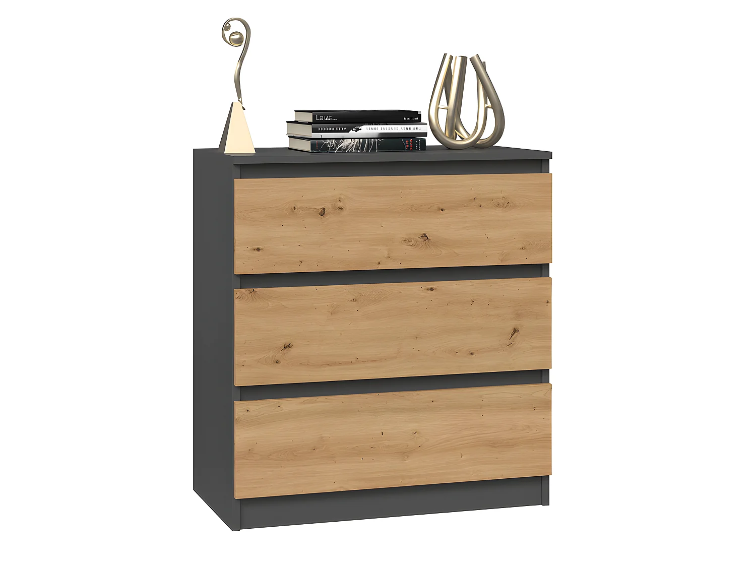 ASTER T3 - Cassettiera per camera da letto con 3 cassetti - 77x70x40 - Mobile contenitore - Stile scandinavo