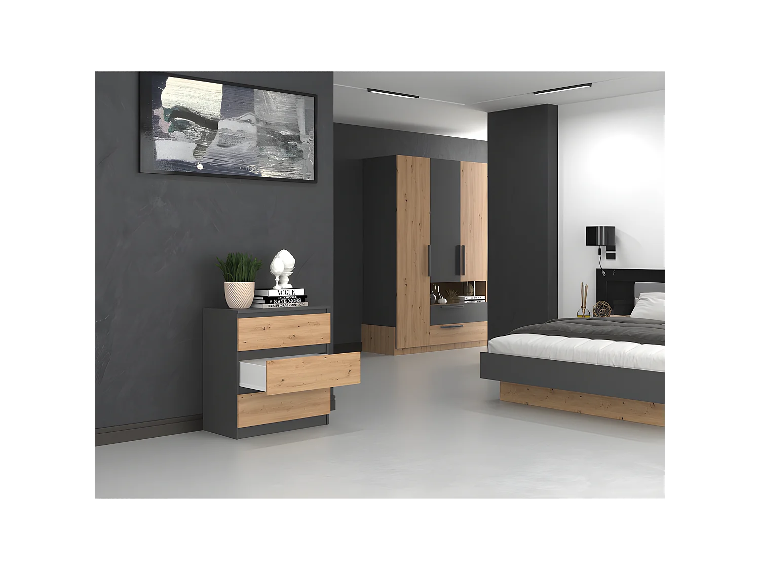 ASTER T3 - Cassettiera per camera da letto con 3 cassetti - 77x70x40 - Mobile contenitore - Stile scandinavo