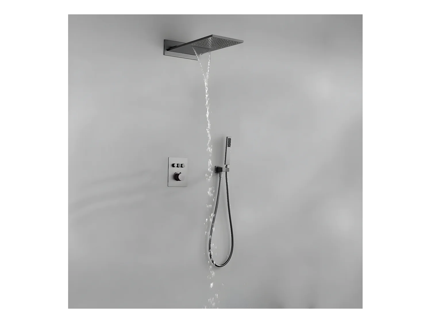 Pack douche thermostatique avec effet cascade Gun métal - Linosa