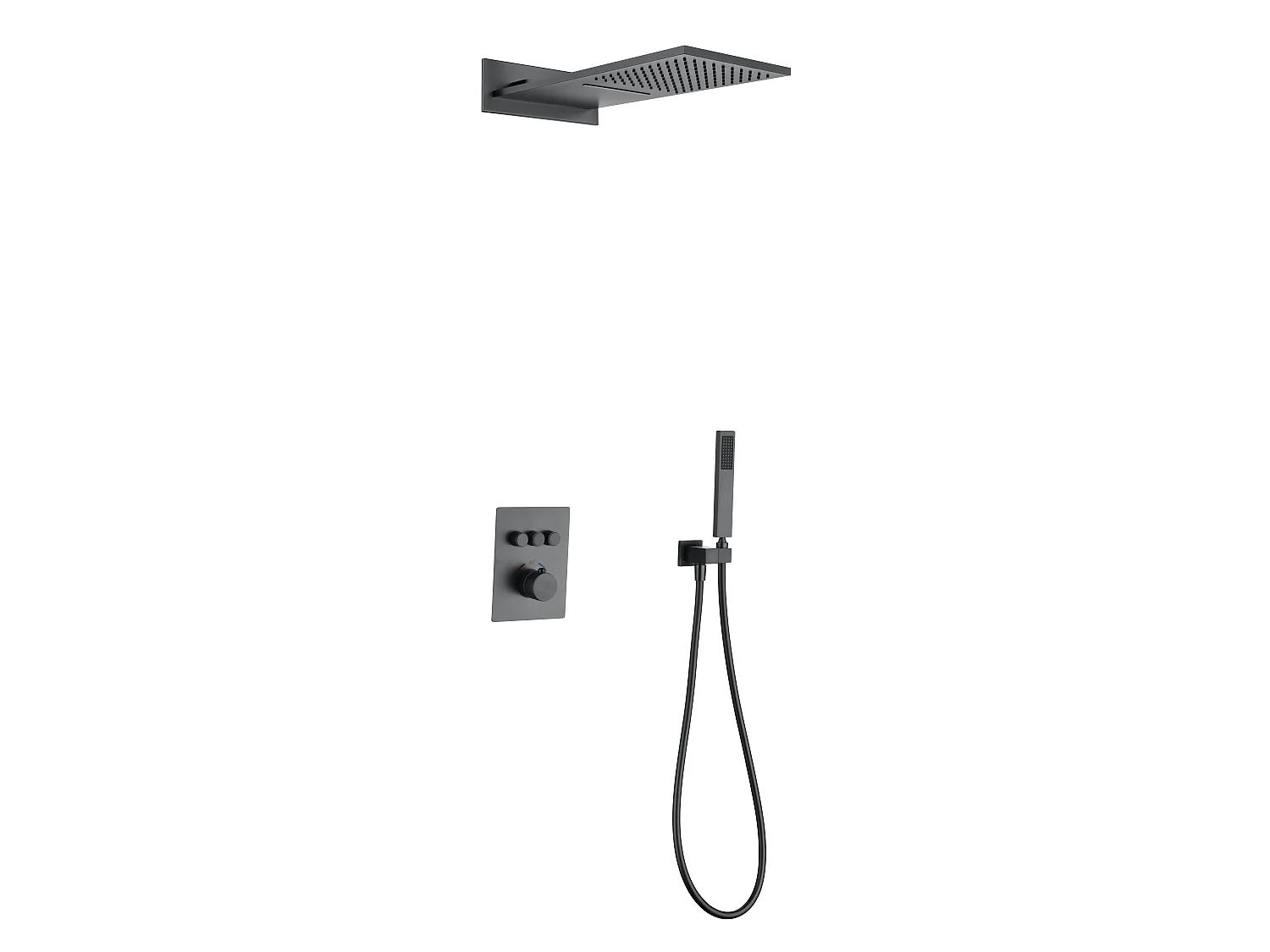 Pack douche thermostatique avec effet cascade Gun métal - Linosa