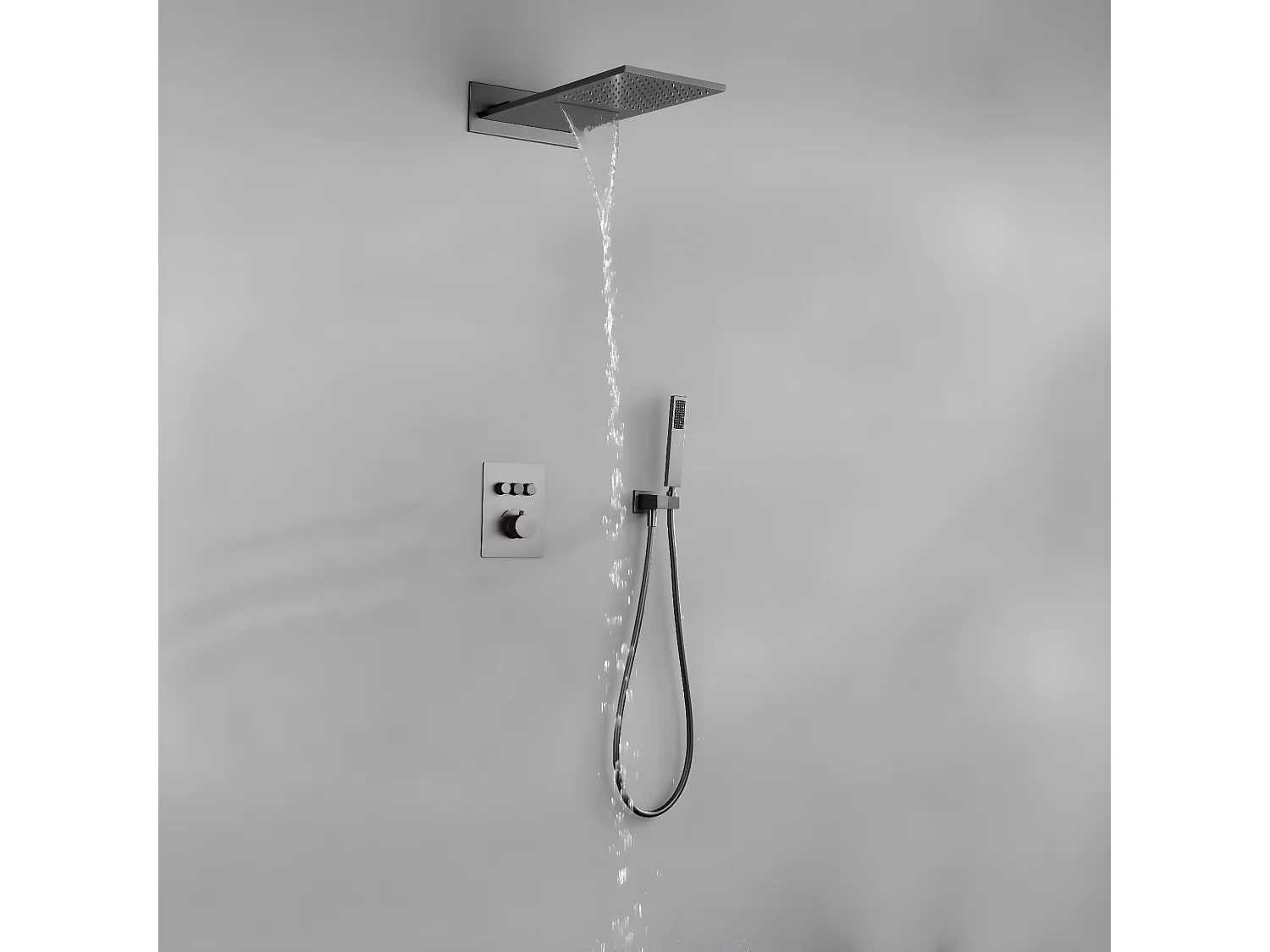 Pack douche thermostatique avec effet cascade Gun métal - Linosa