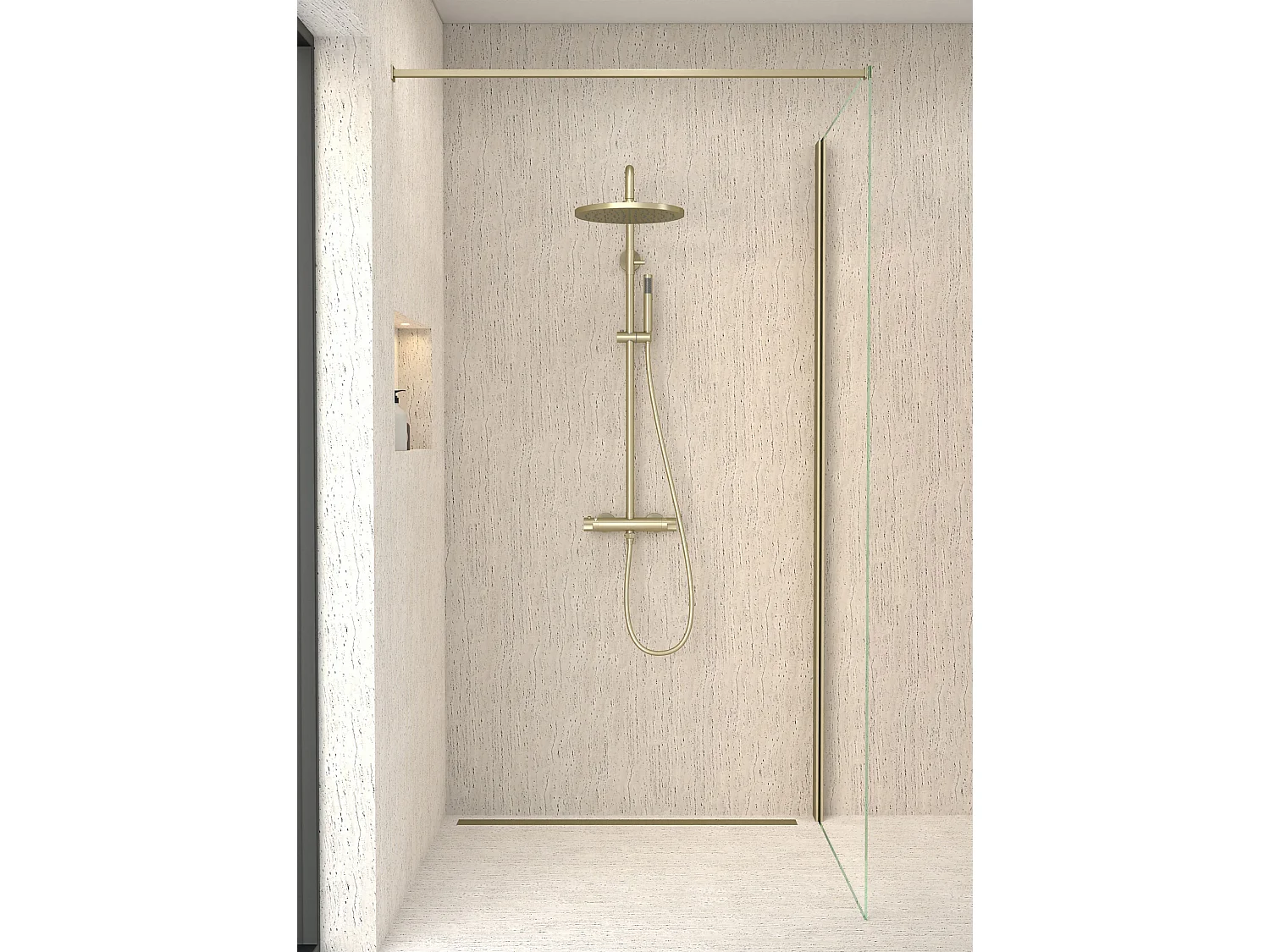 Colonne de douche ronde thermostatique Doré brossé - Corbeau