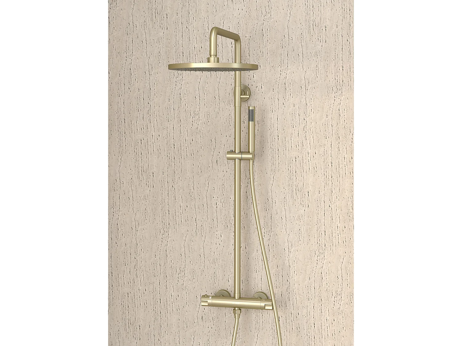 Colonne de douche ronde thermostatique Doré brossé - Corbeau