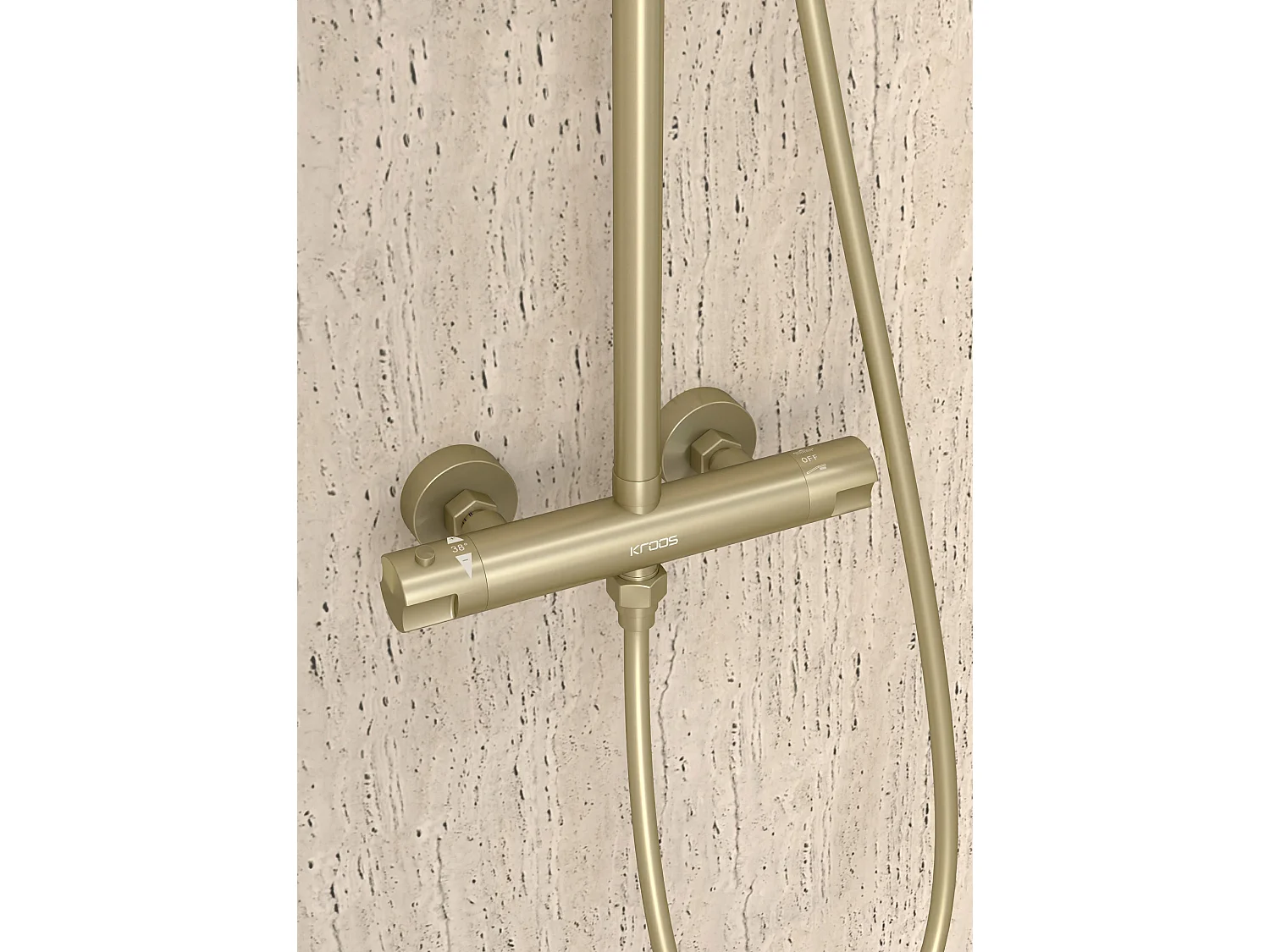 Colonne de douche ronde thermostatique Doré brossé - Corbeau