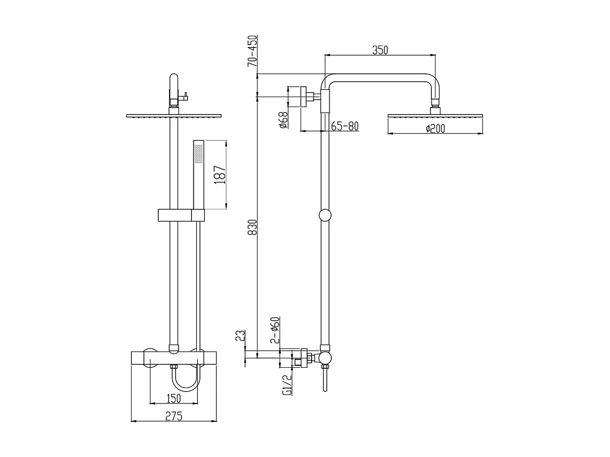 Colonne de douche ronde thermostatique Doré brossé - Corbeau