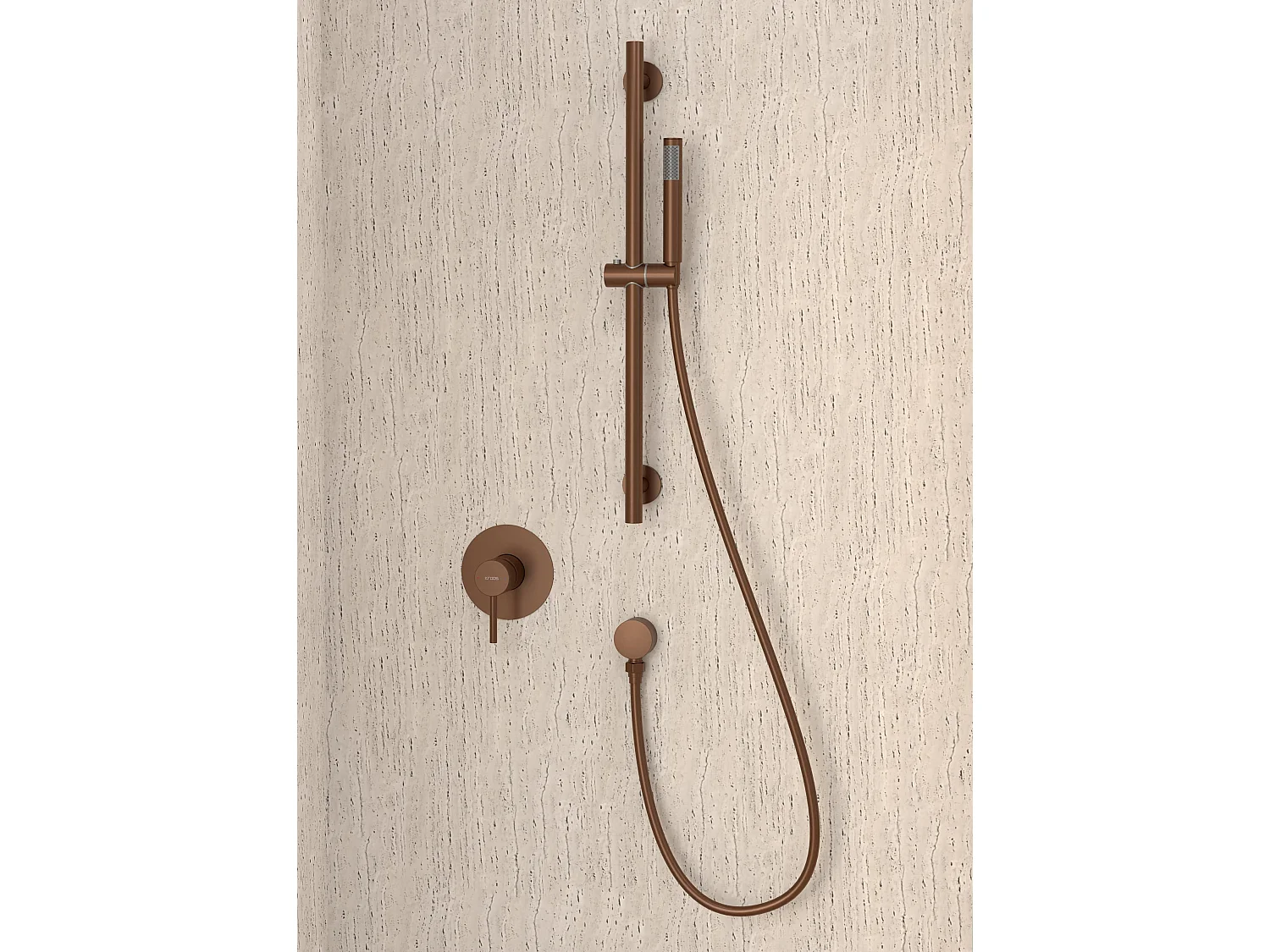 Mitigeur douche encastré avec ensemble barre et douchette Or rose brossé - Corbeau