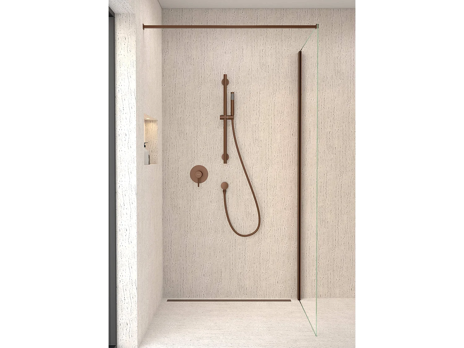 Mitigeur douche encastré avec ensemble barre et douchette Or rose brossé - Corbeau