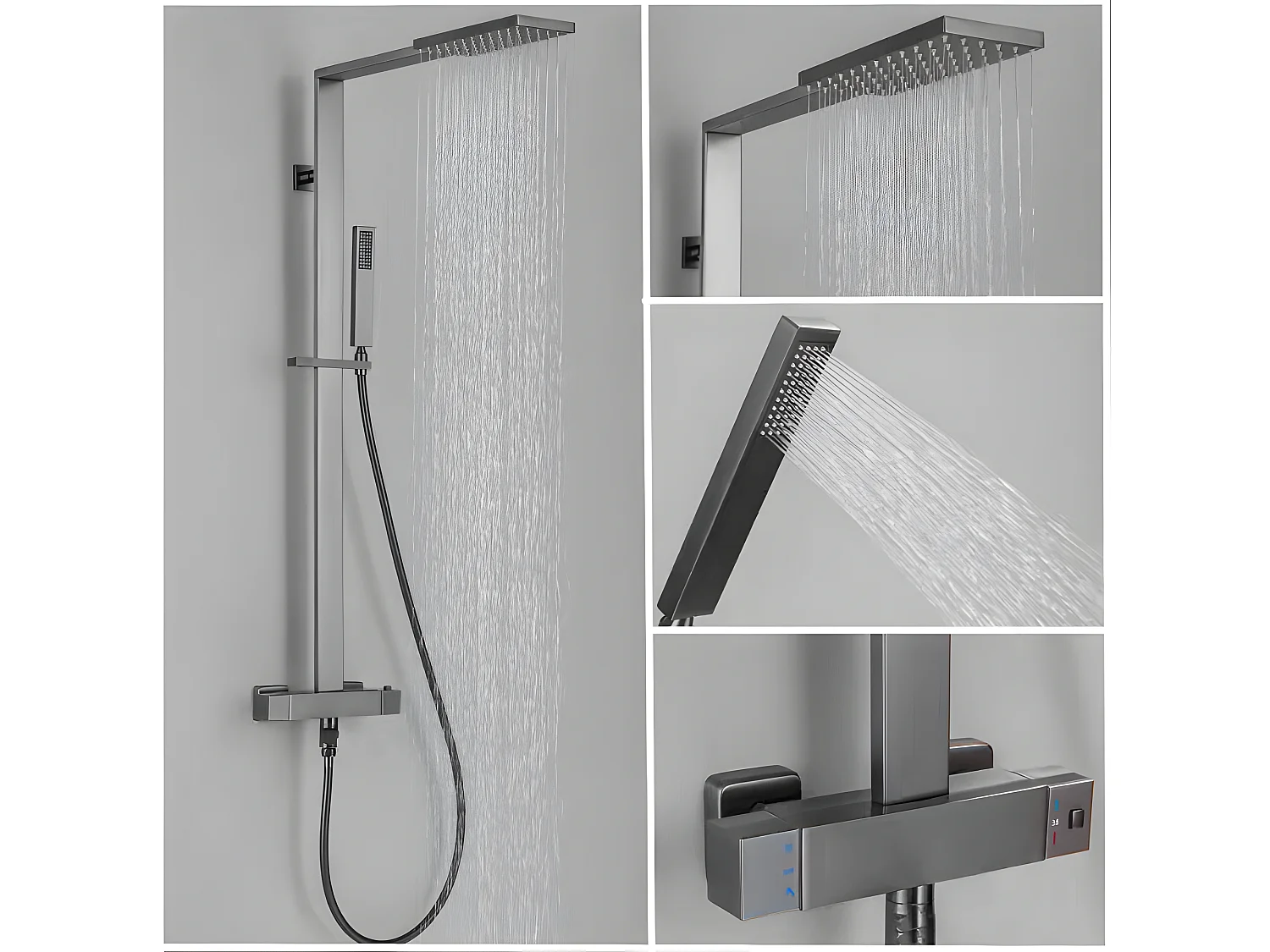 Colonne de douche thermostatique moderne Gun métal - Sirius