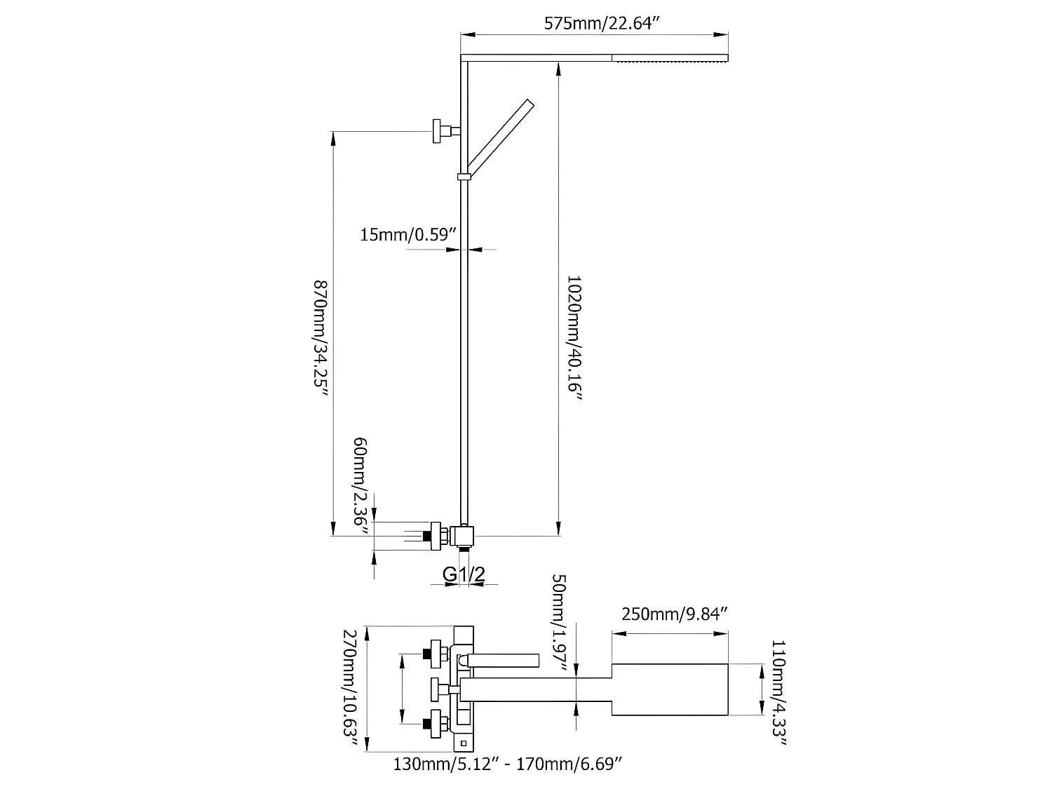Colonne de douche thermostatique moderne Gun métal - Sirius
