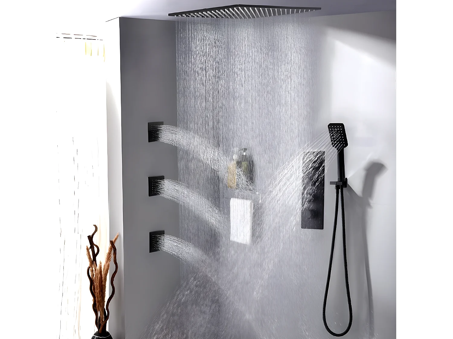 Pack de douche encastré au plafond thermostatique 400 mm - Noir