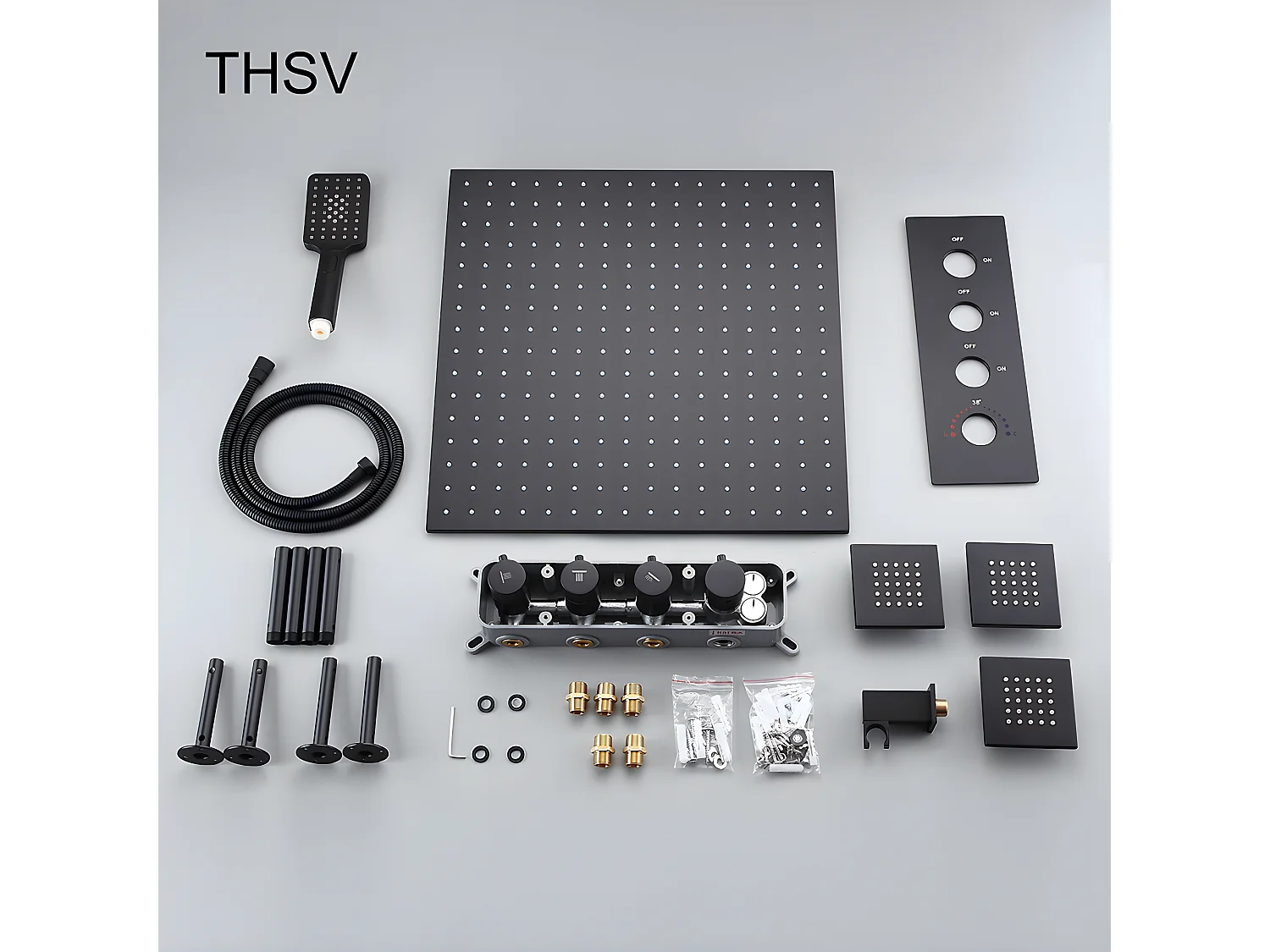 Pack de douche encastré au plafond thermostatique 400 mm - Noir