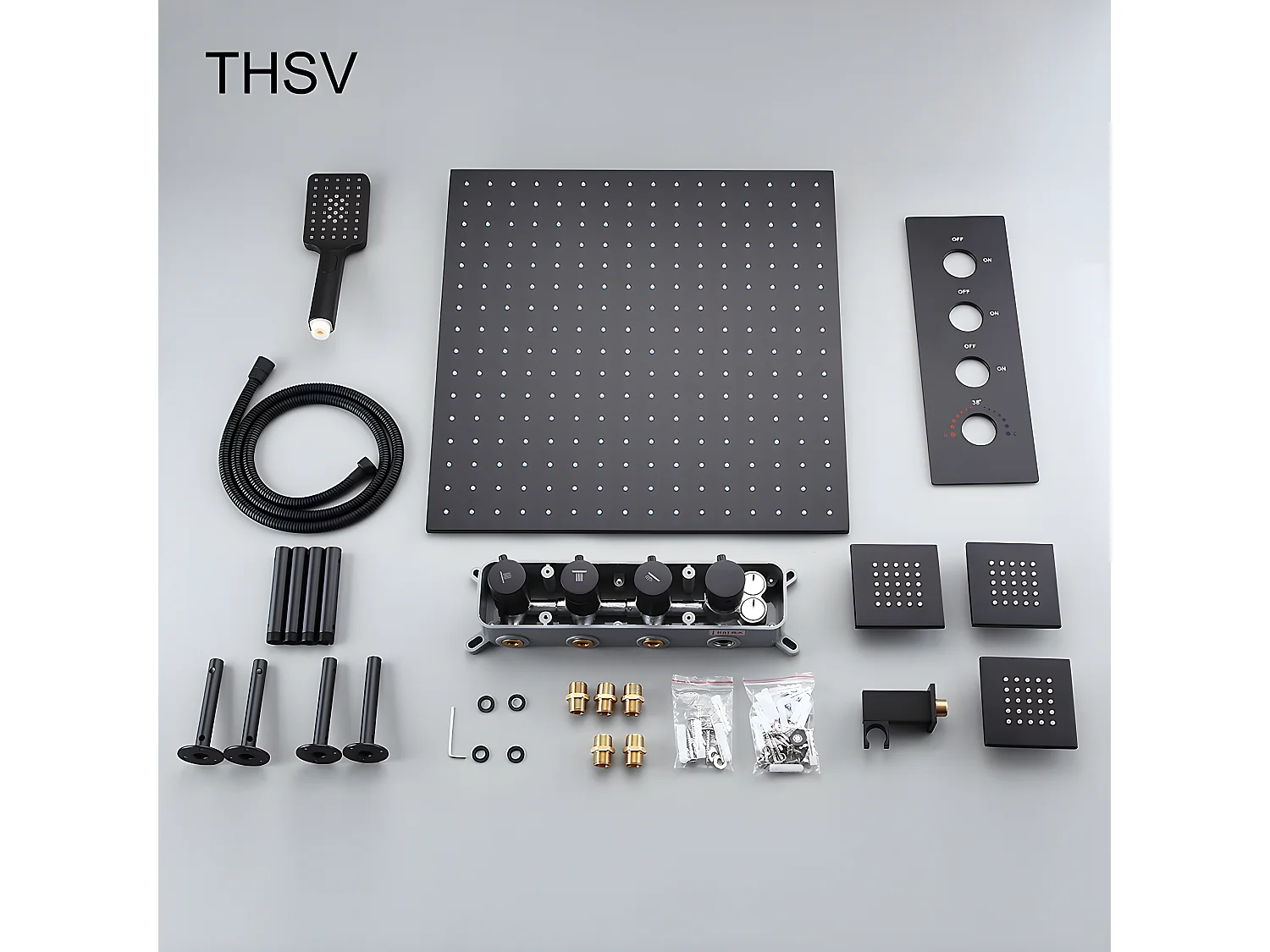 Pack de douche encastré au plafond thermostatique 400 mm - Noir