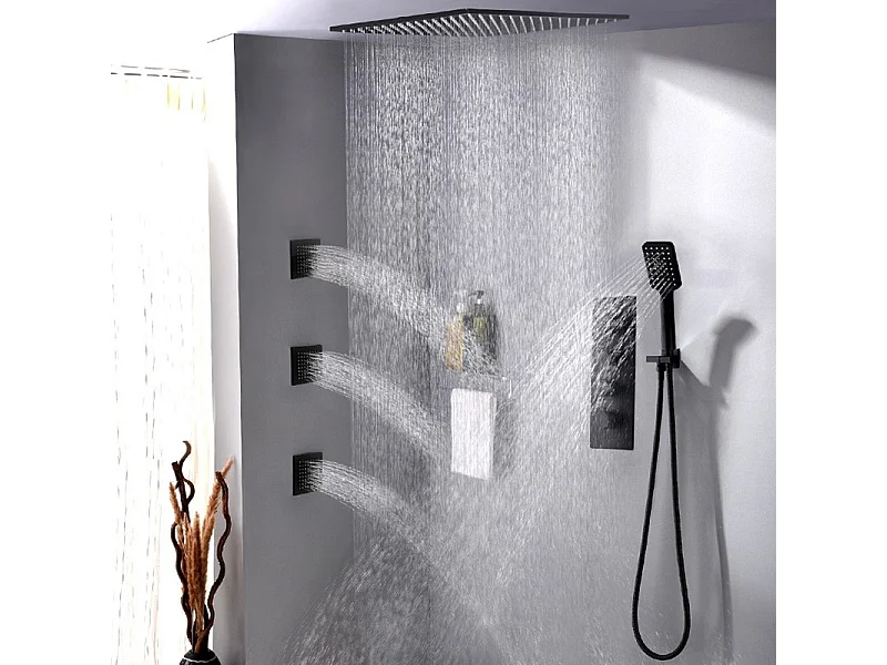 Pack de douche encastré au plafond thermostatique 400 mm - Noir