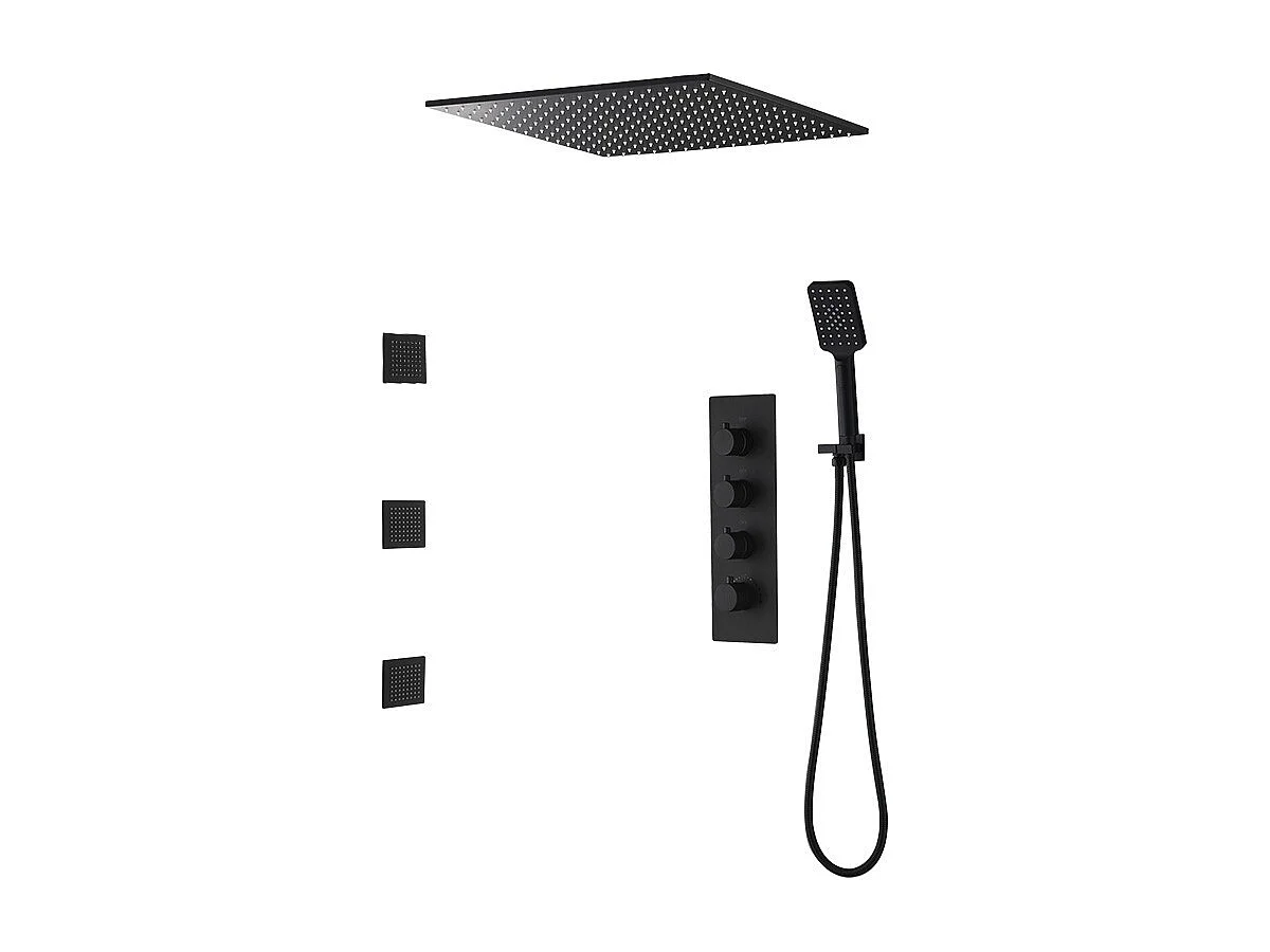 Pack de douche encastré au plafond thermostatique 400 mm - Noir