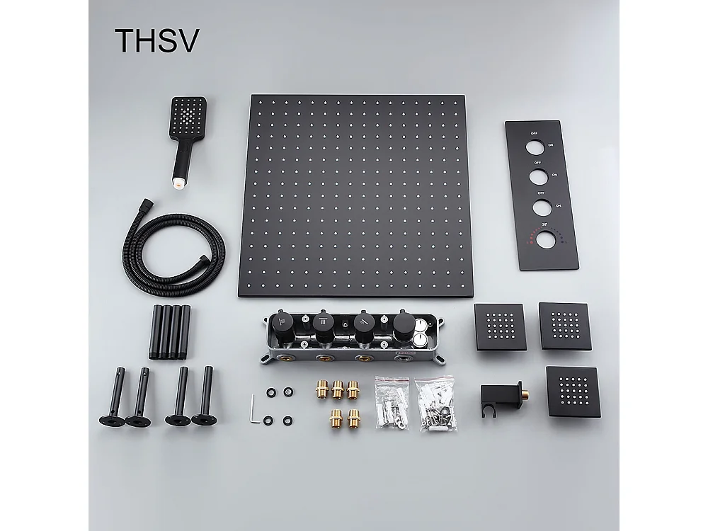 Pack de douche encastré au plafond thermostatique 400 mm - Noir