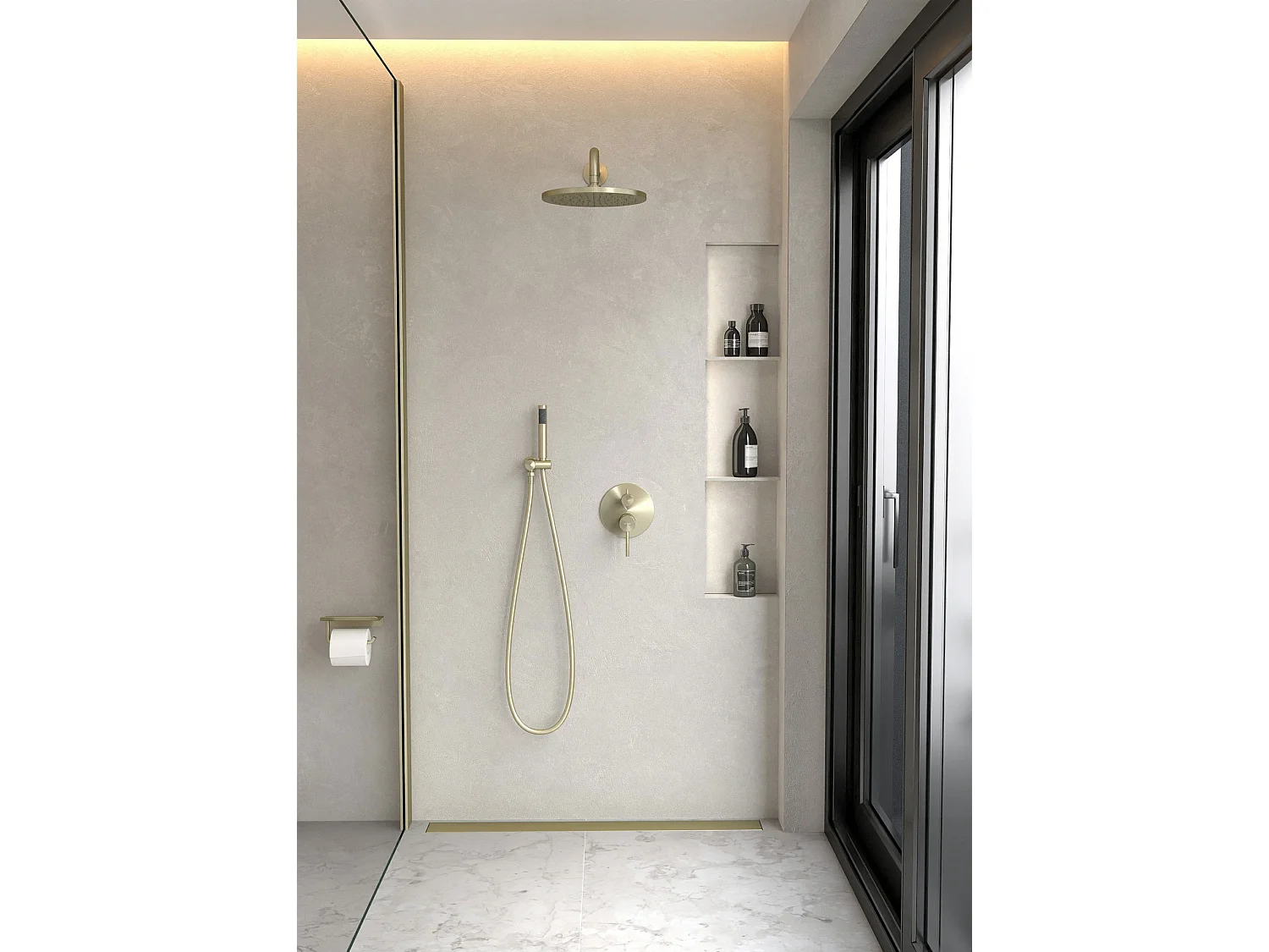 Composition mitigeur de douche encastrée Doré brossé - Corbeau
