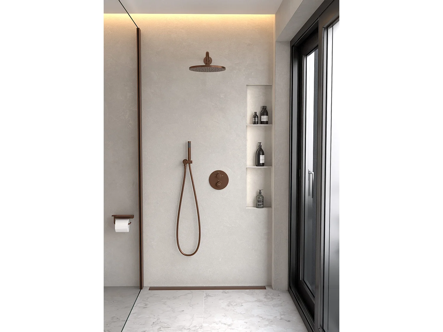 Pack douche thermostatique Or rose brossé - Corbeau