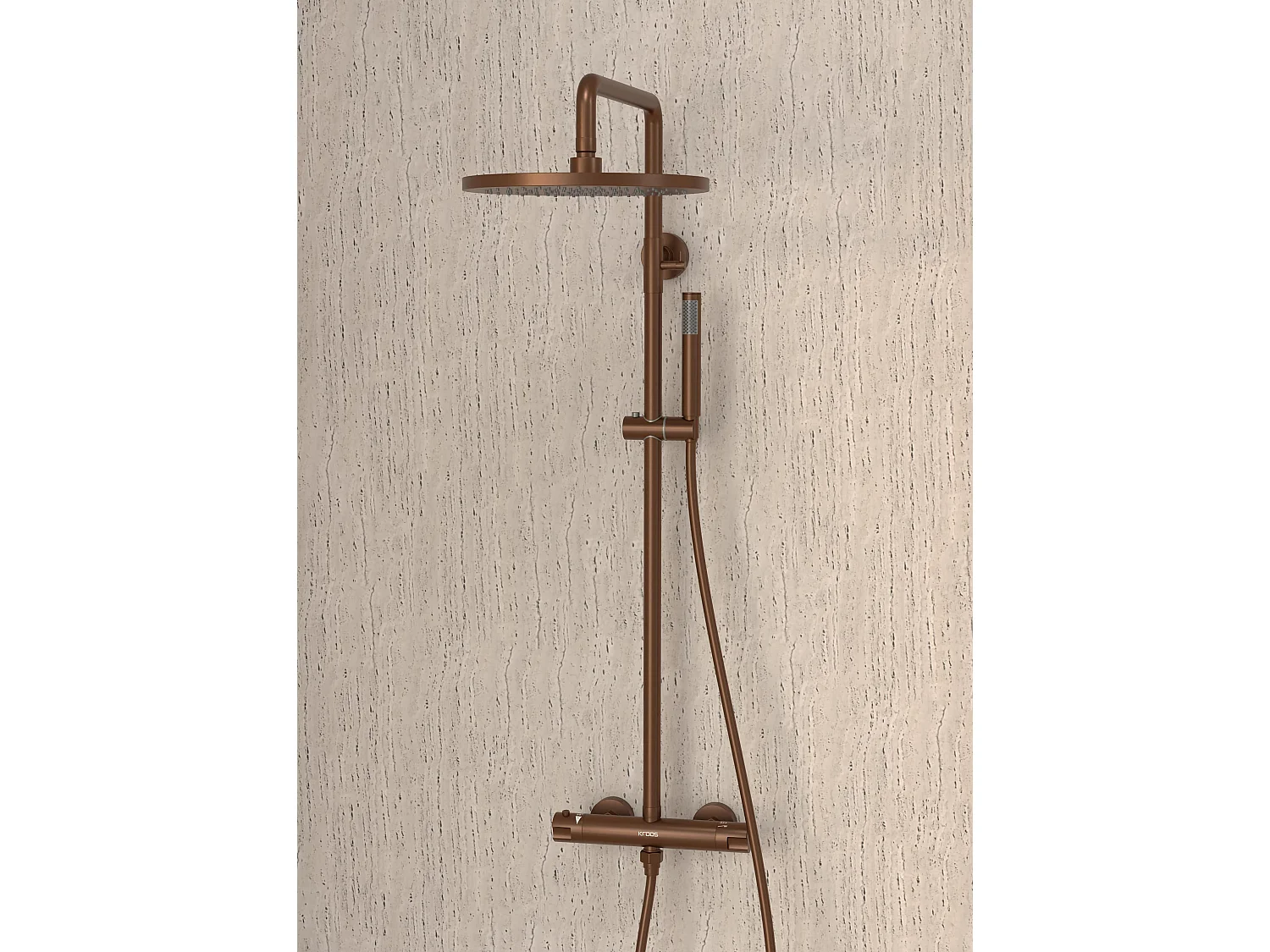 Colonne de douche ronde thermostatique Or rose brossé - Corbeau