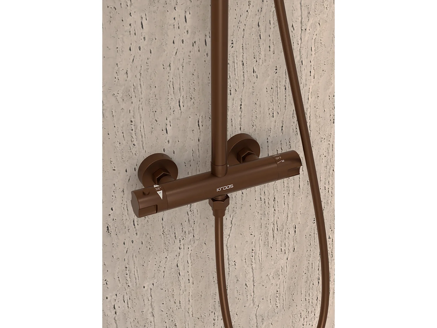 Colonne de douche ronde thermostatique Or rose brossé - Corbeau
