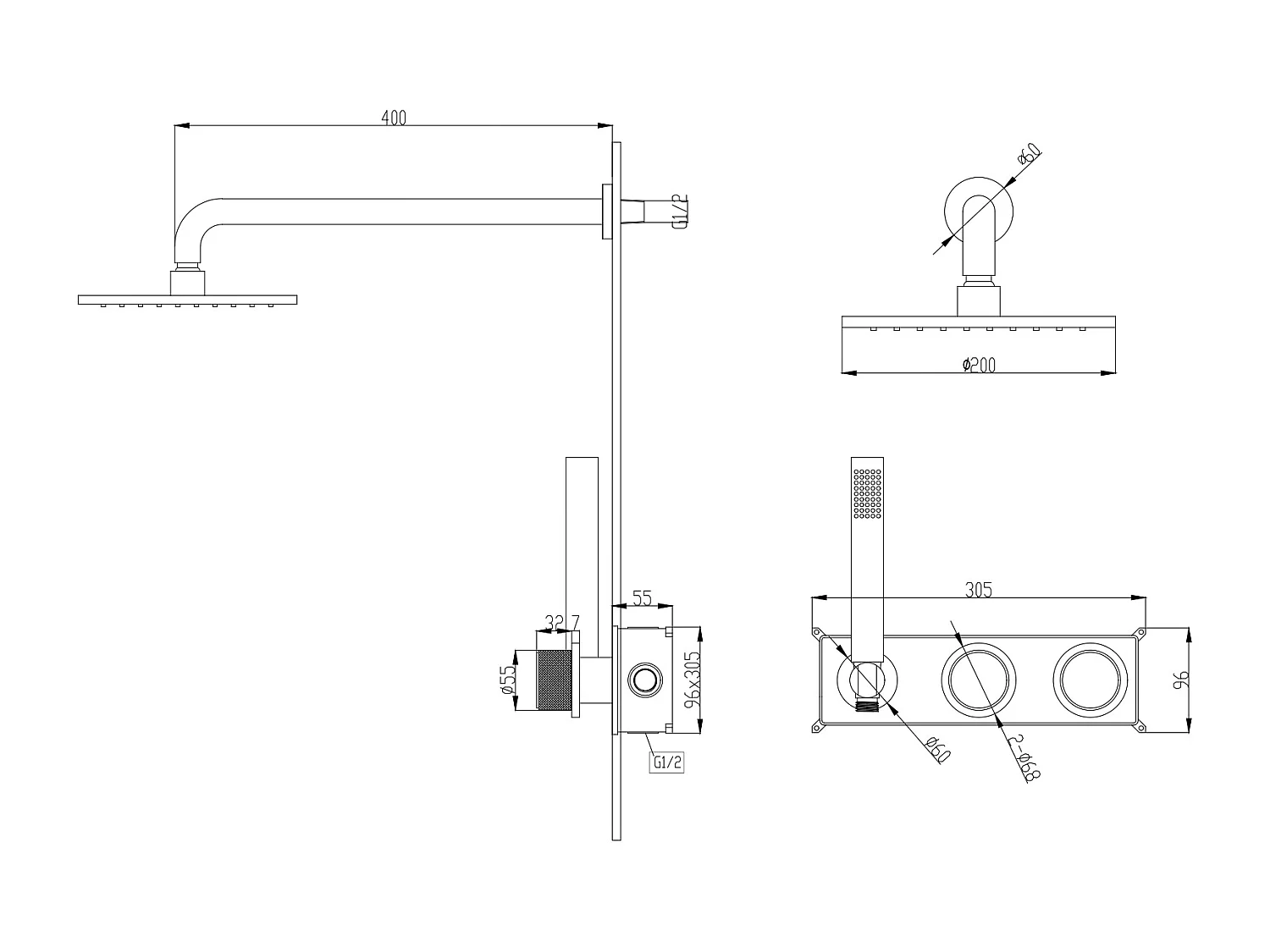 Pack douche encastré Noir - Leros