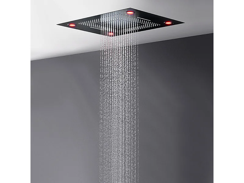 Composition de douche thermostatique avec ciel de pluie LED 800x600 mm - Noir