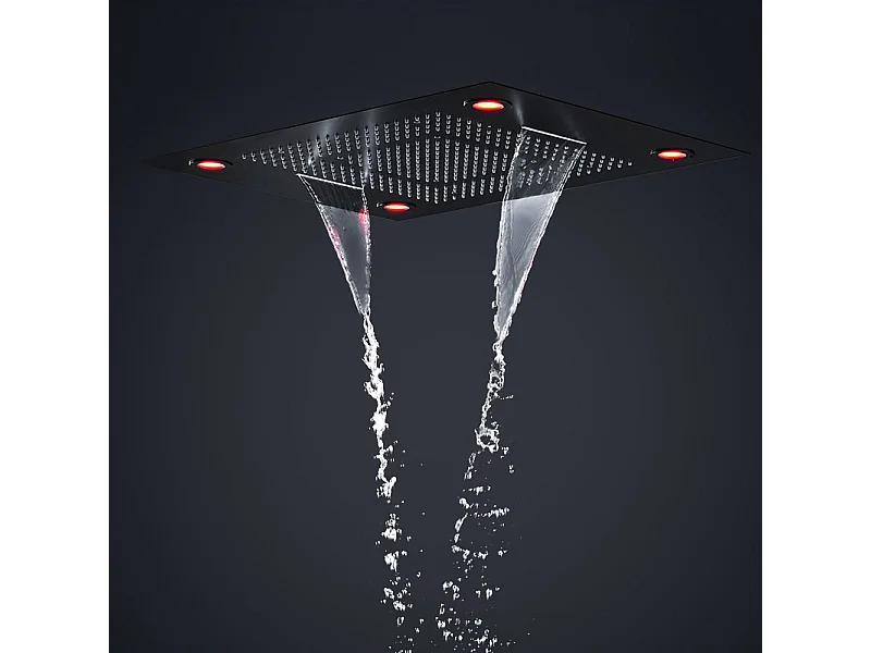 Composition de douche thermostatique avec ciel de pluie LED 800x600 mm - Noir