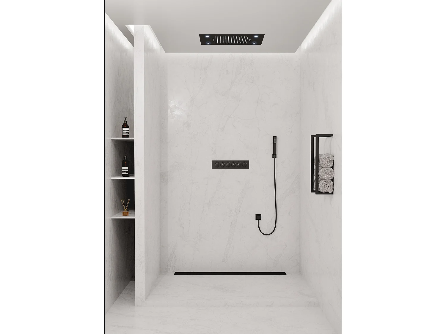 Composition de douche thermostatique avec ciel de pluie LED 800x600 mm - Noir