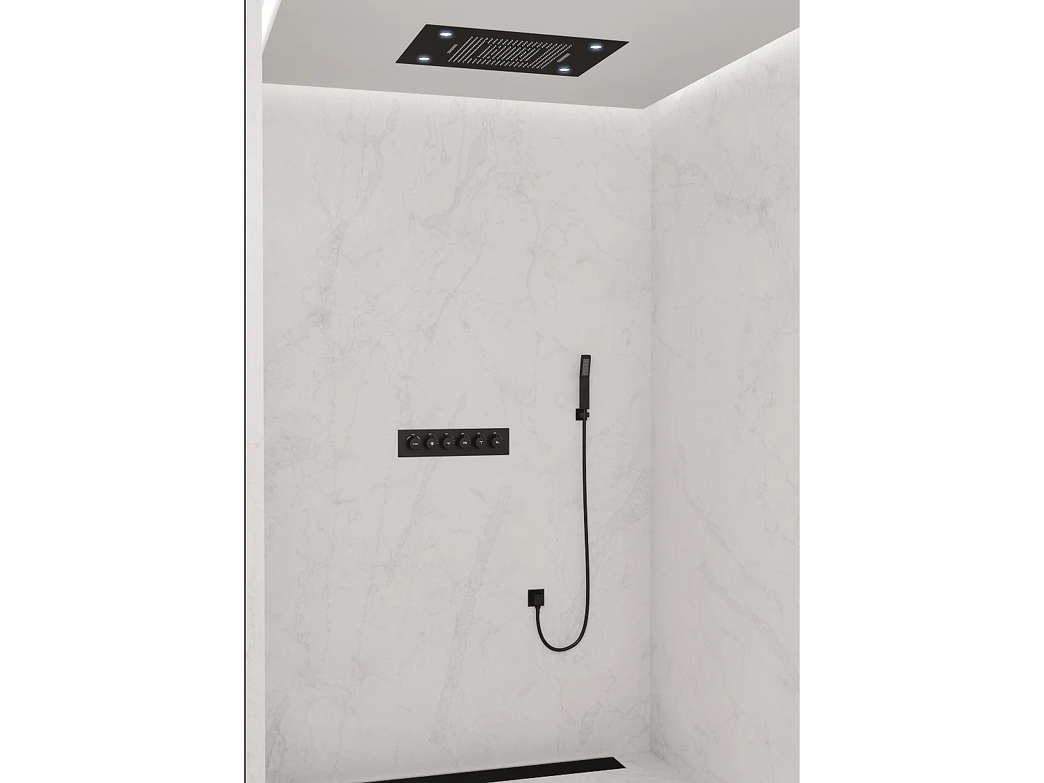 Composition de douche thermostatique avec ciel de pluie LED 800x600 mm - Noir