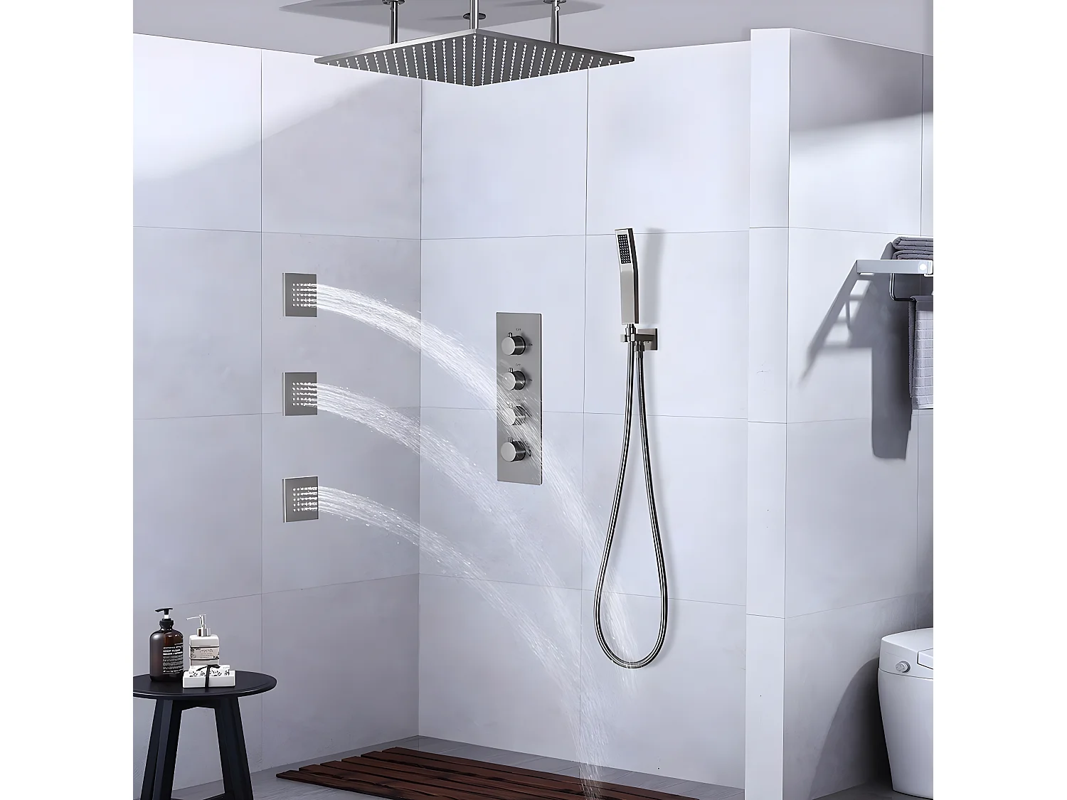 Pack de douche encastré au plafond standard - Nickel brossé