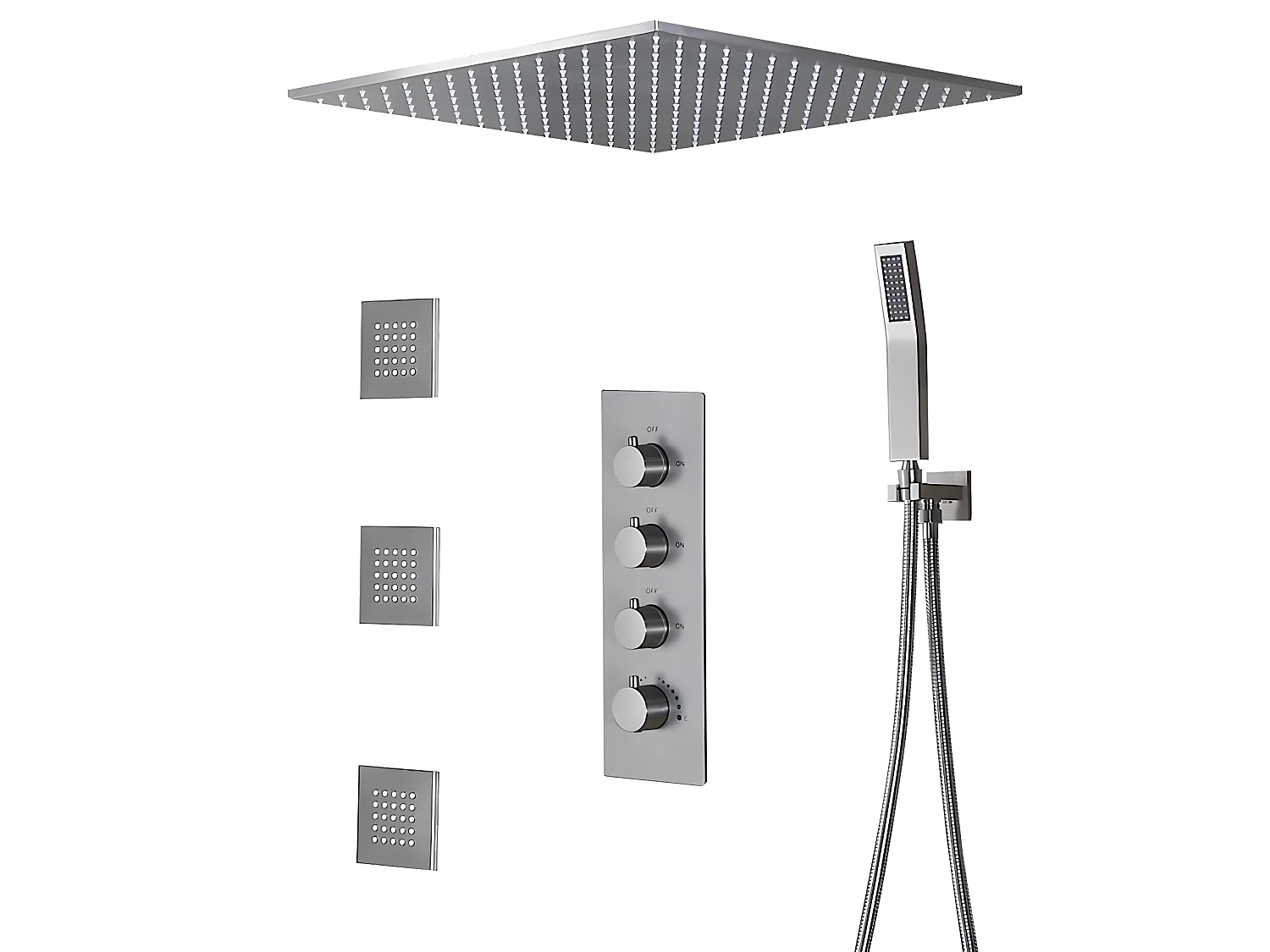 Pack de douche encastré au plafond standard - Nickel brossé
