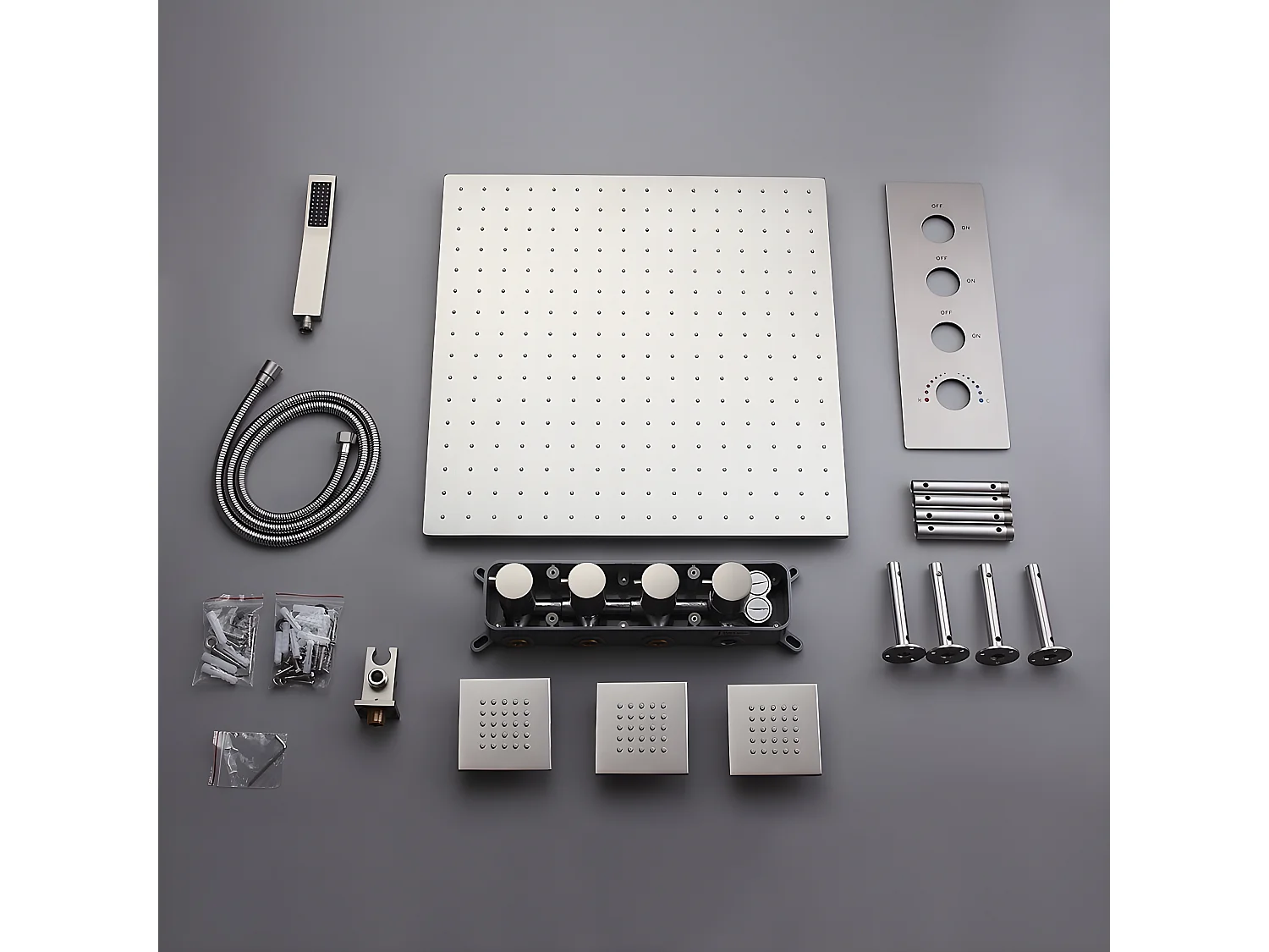 Pack de douche encastré au plafond standard - Nickel brossé