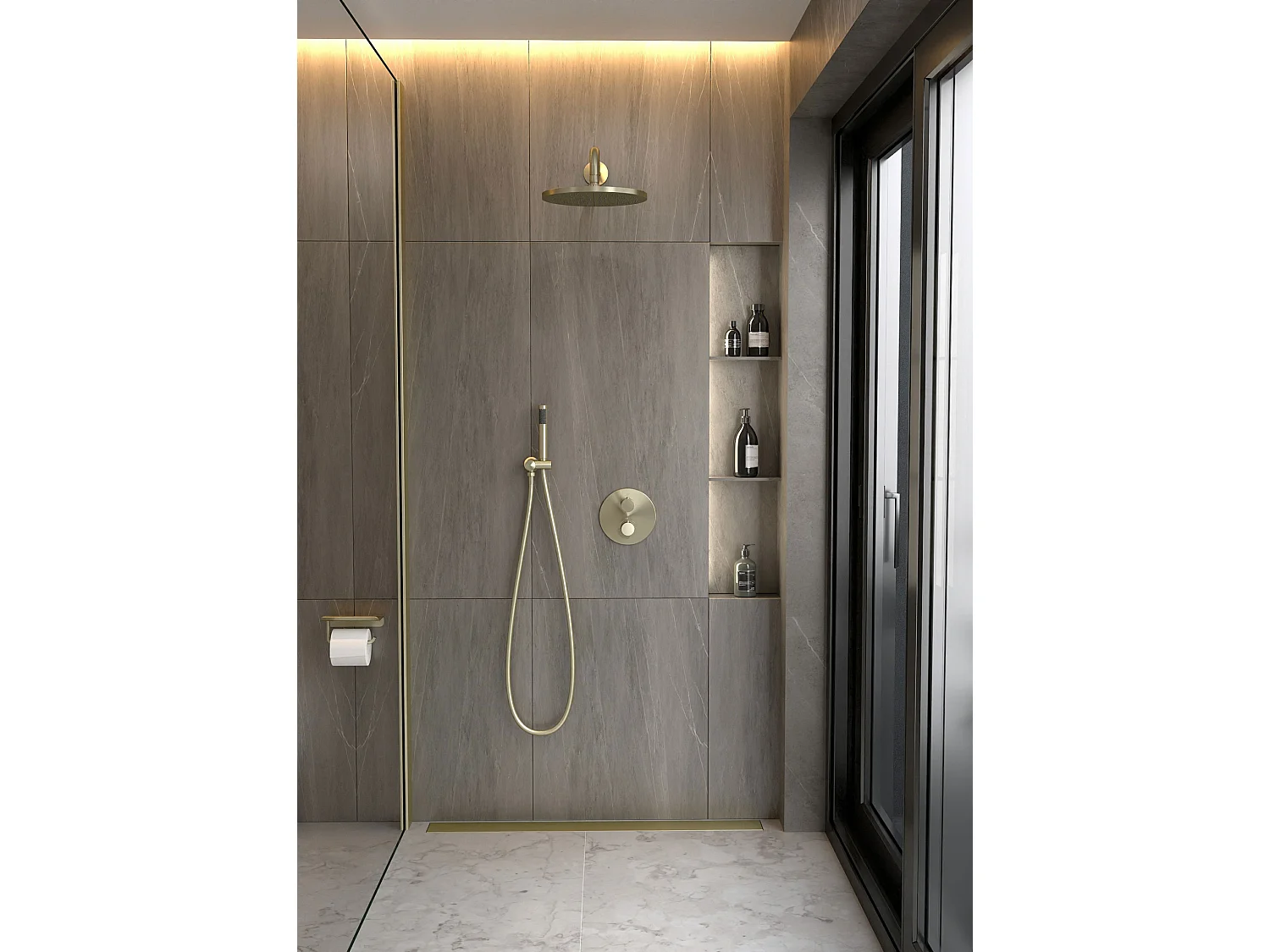 Pack douche thermostatique Doré brossé - Corbeau