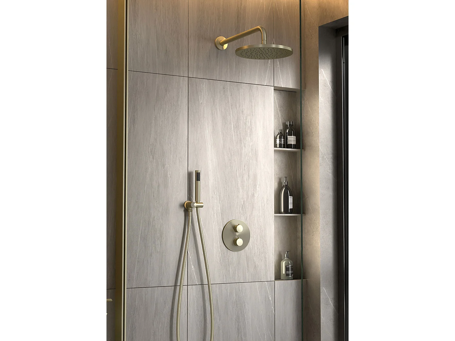 Pack douche thermostatique Doré brossé - Corbeau