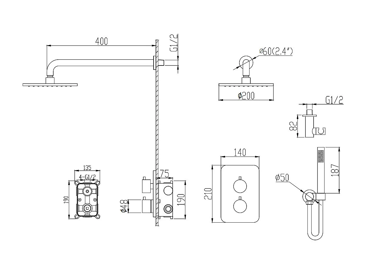 Pack douche thermostatique Doré brossé - Corbeau