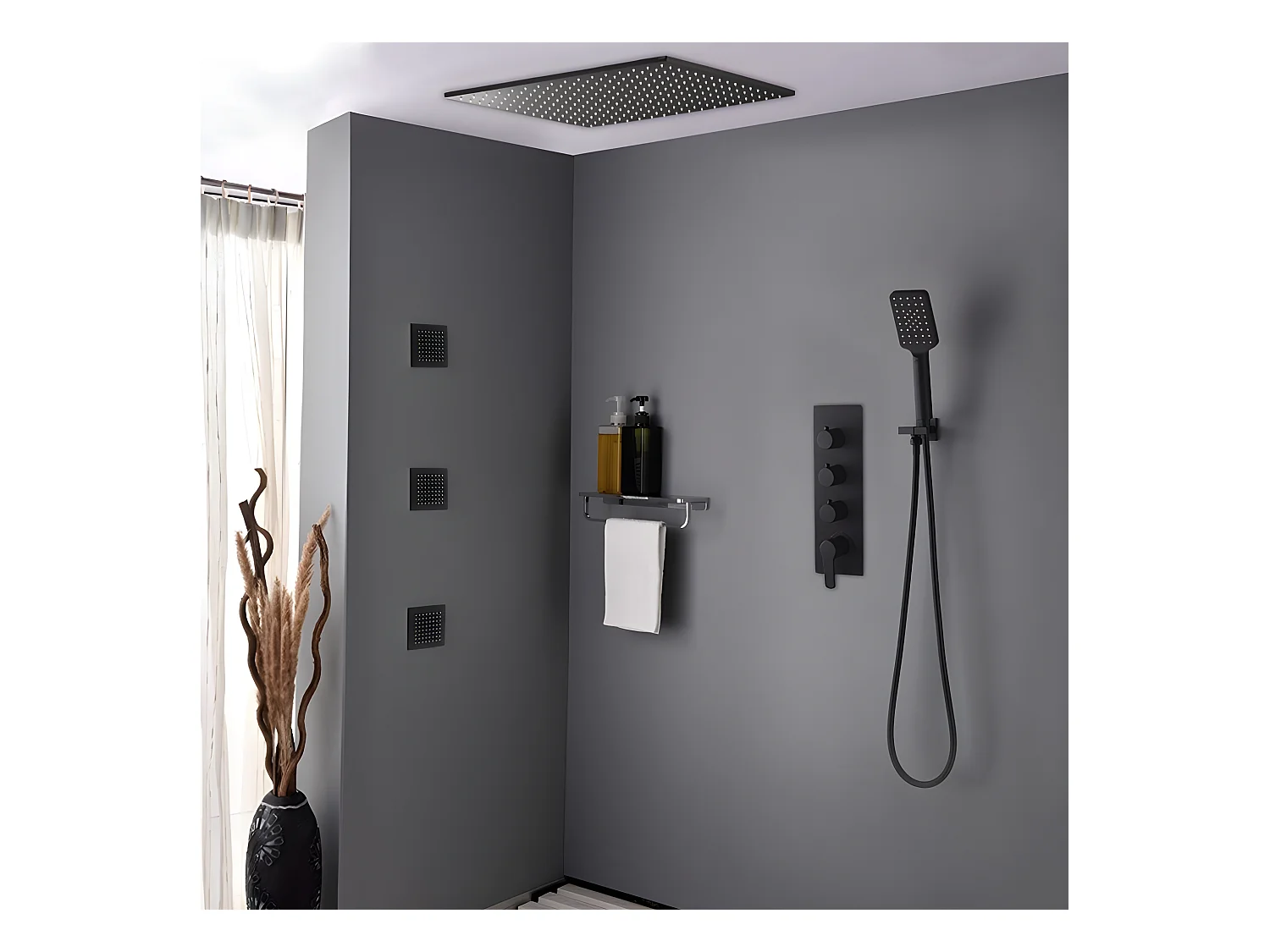 Pack de douche encastré au plafond standard 400 mm - Noir