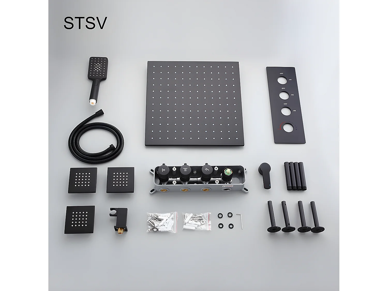 Pack de douche encastré au plafond standard 400 mm - Noir