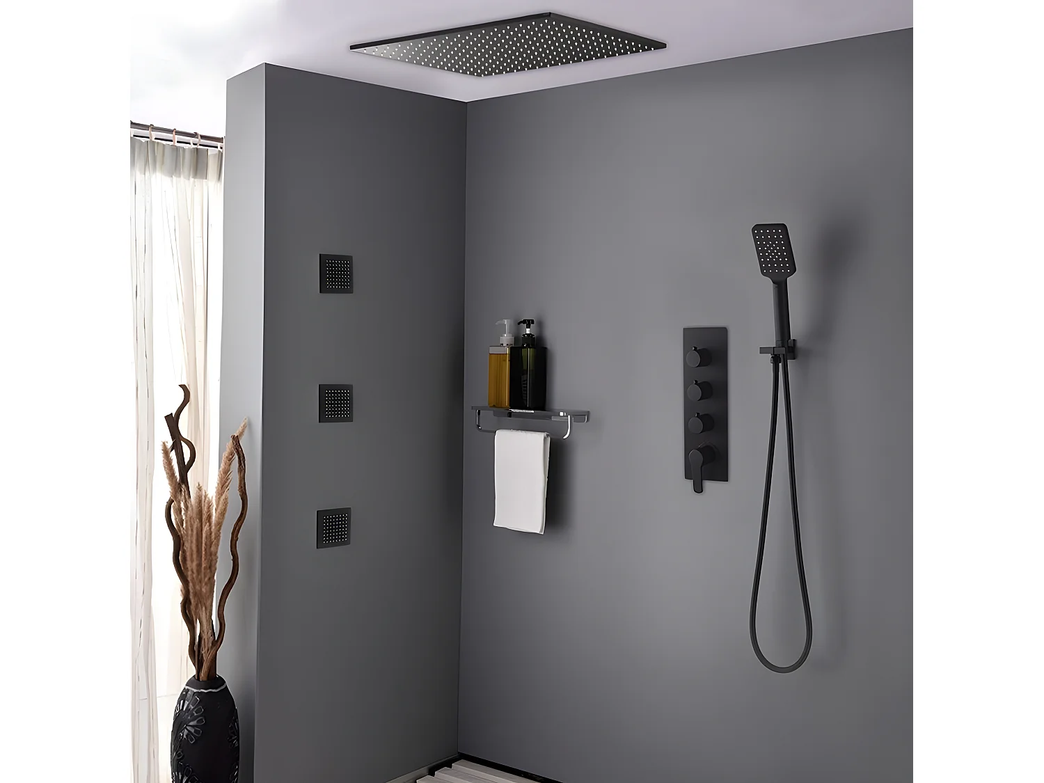 Pack de douche encastré au plafond standard 400 mm - Noir