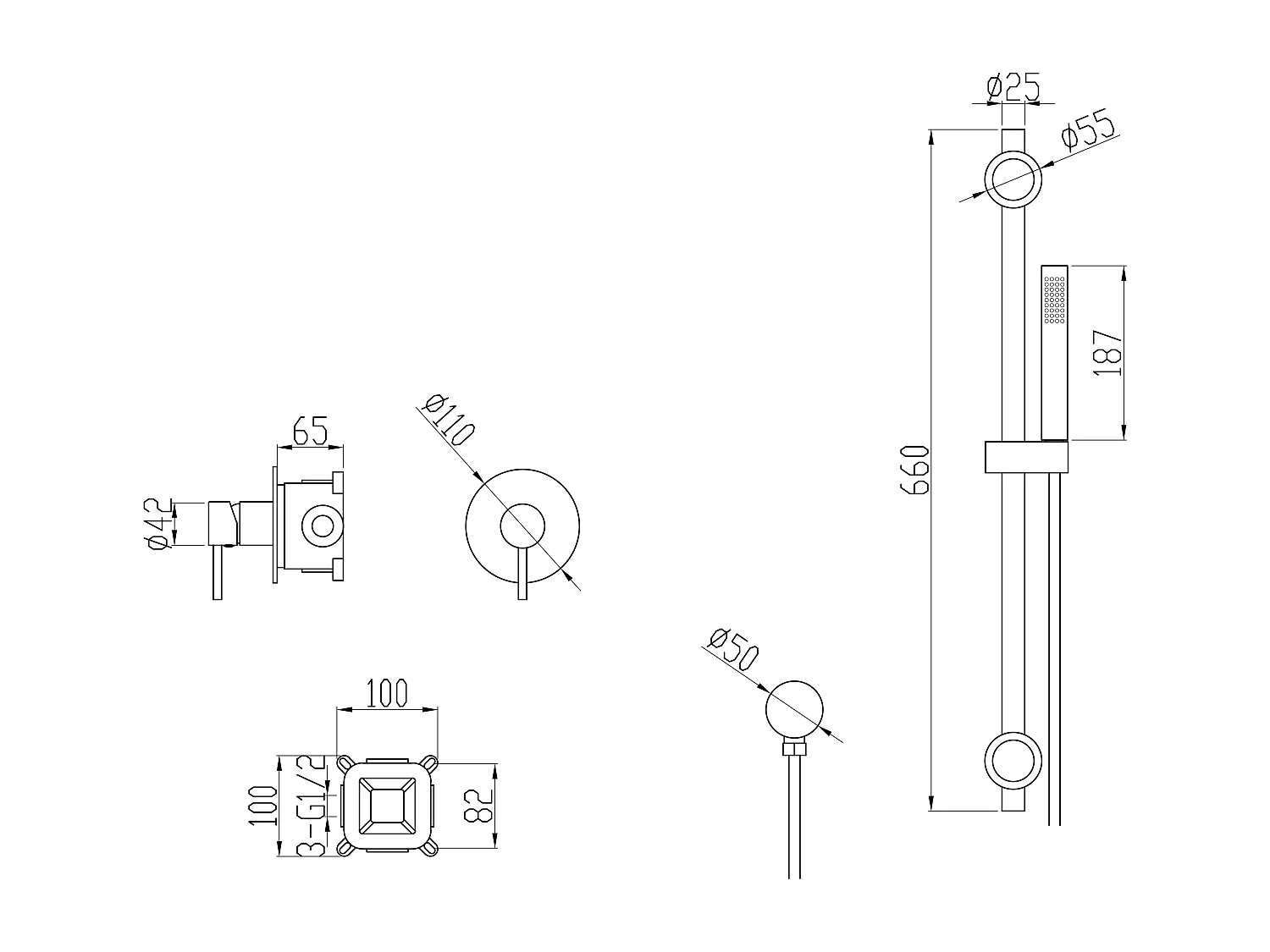 Mitigeur douche encastré avec ensemble barre et douchette Chromé - Corbeau