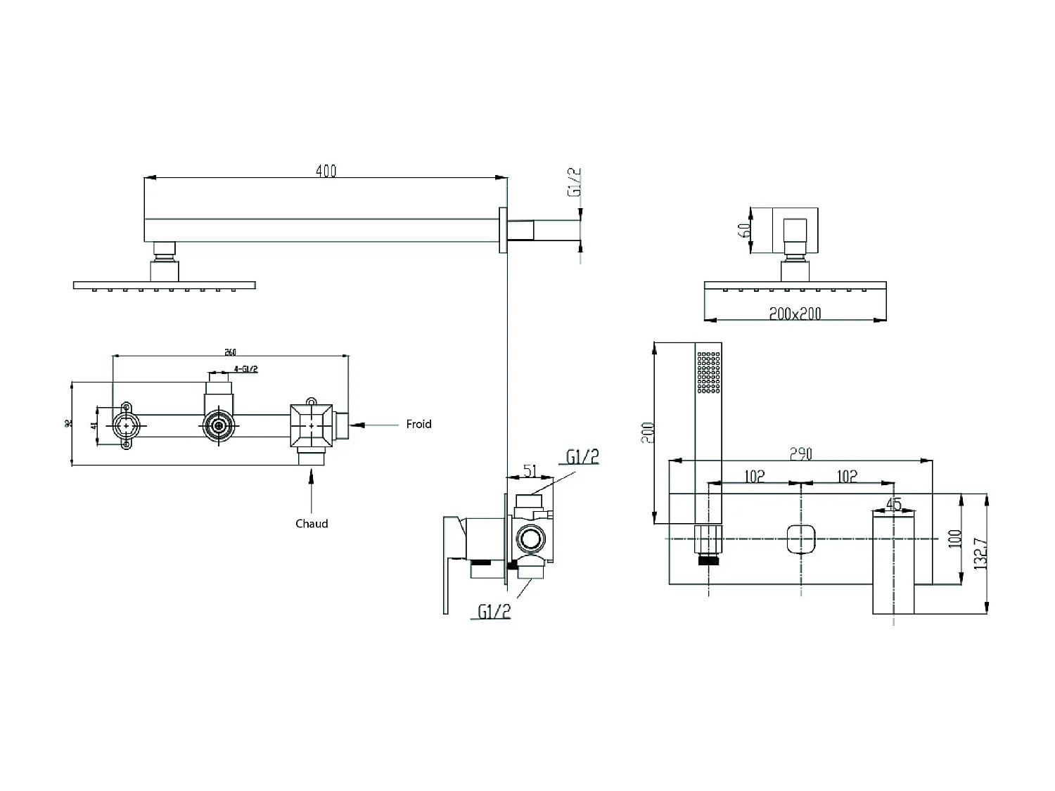 Composition mitigeur de douche Noir - Nunki