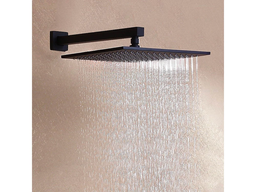 Ensemble de douche thermostatique mural en laiton massif fini en noir uni 300 mm