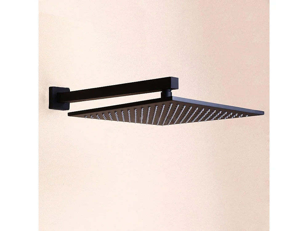 Ensemble de douche thermostatique mural en laiton massif fini en noir uni 300 mm