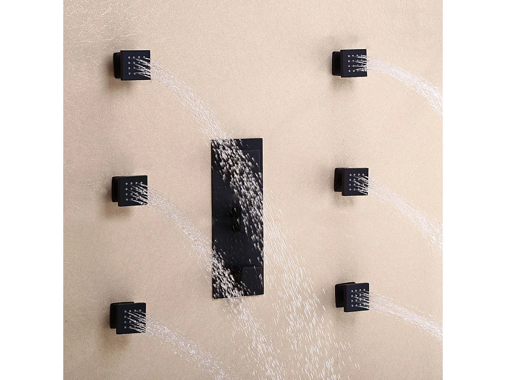 Ensemble de douche thermostatique mural en laiton massif fini en noir uni 300 mm