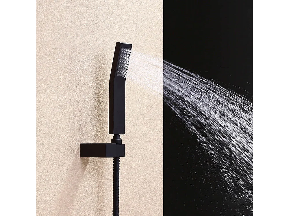 Ensemble de douche thermostatique mural en laiton massif fini en noir uni 300 mm