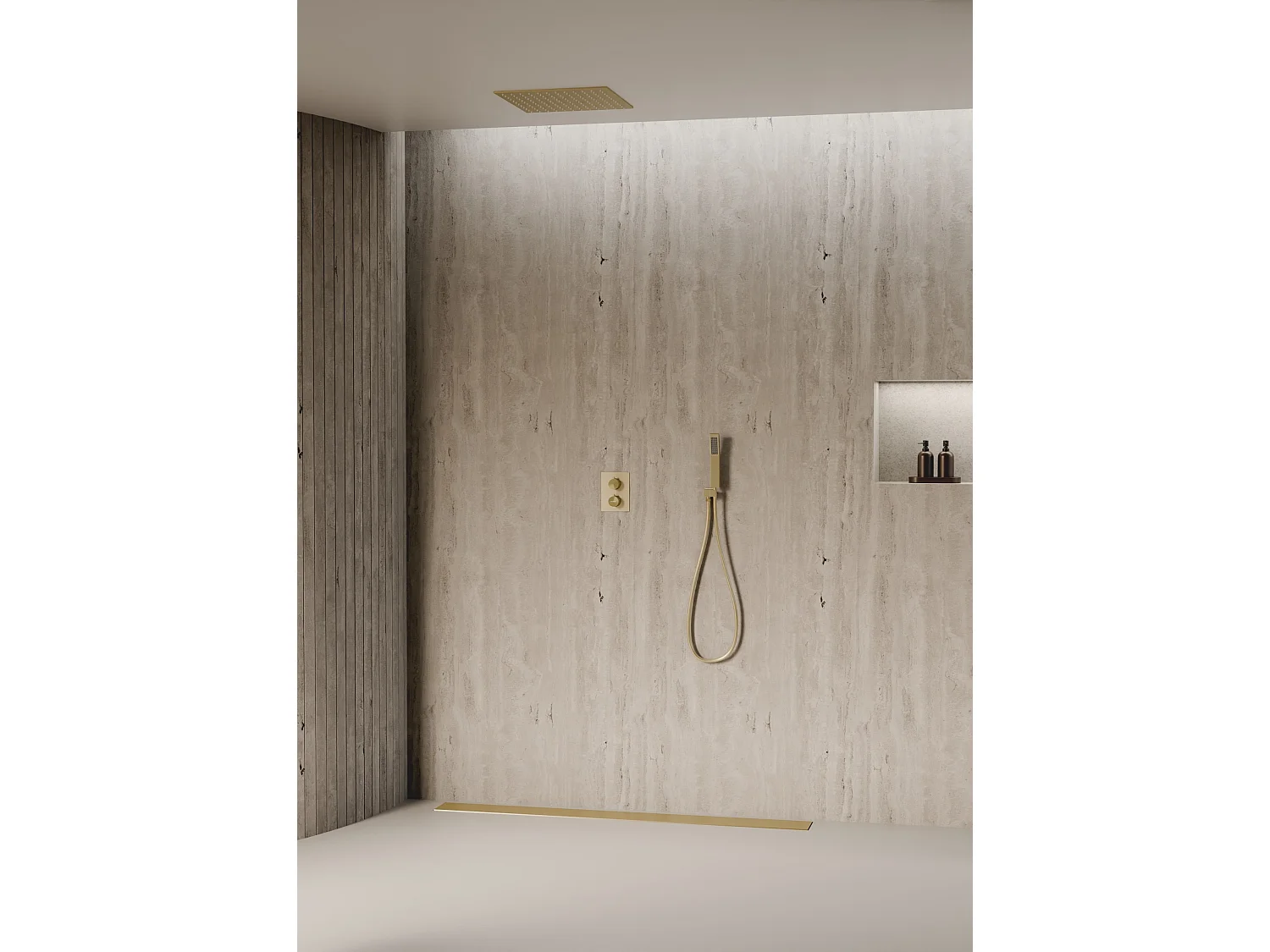 Système de douche thermostatique encastré au plafond - Doré brossé
