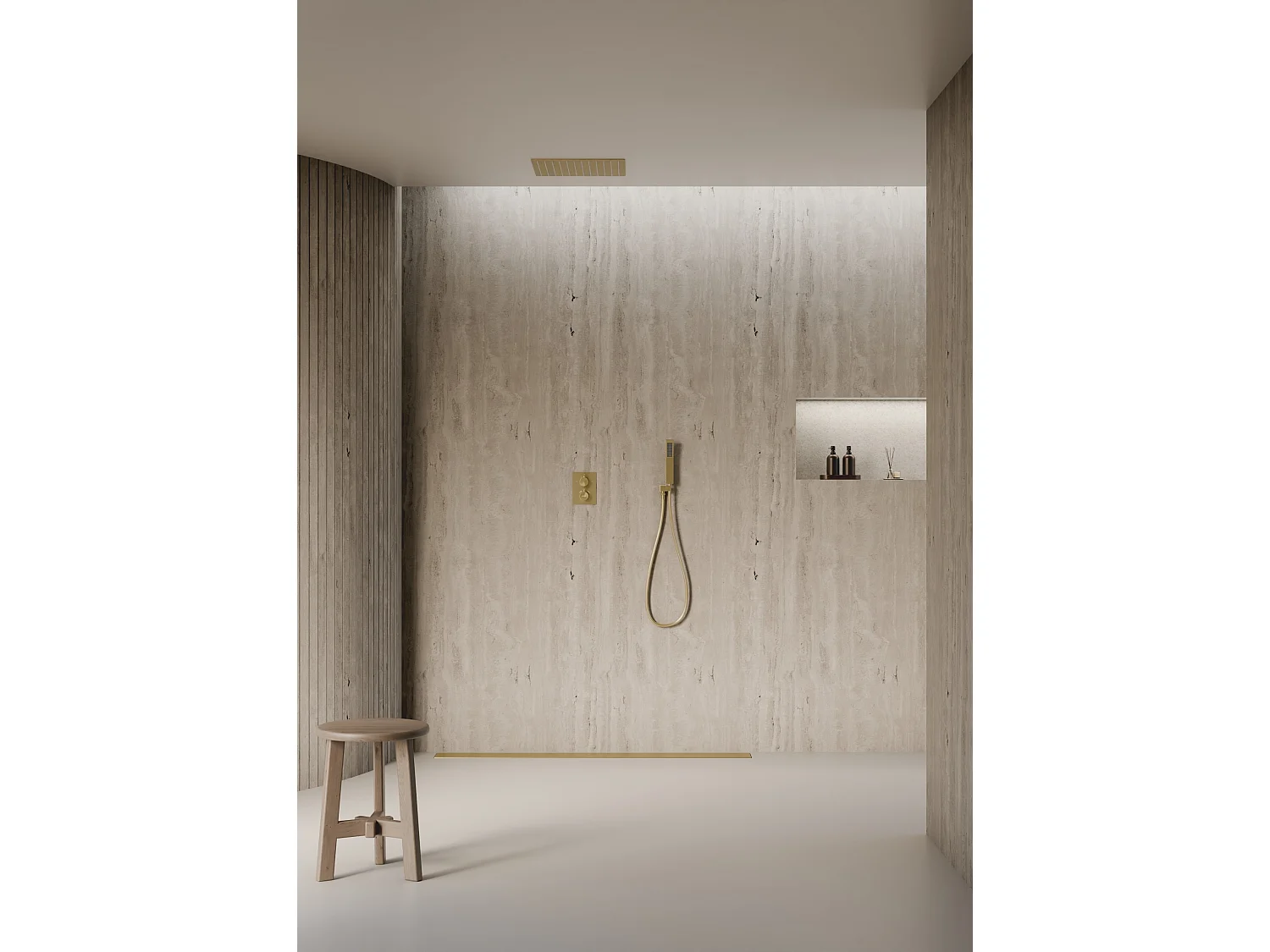 Système de douche thermostatique encastré au plafond - Doré brossé