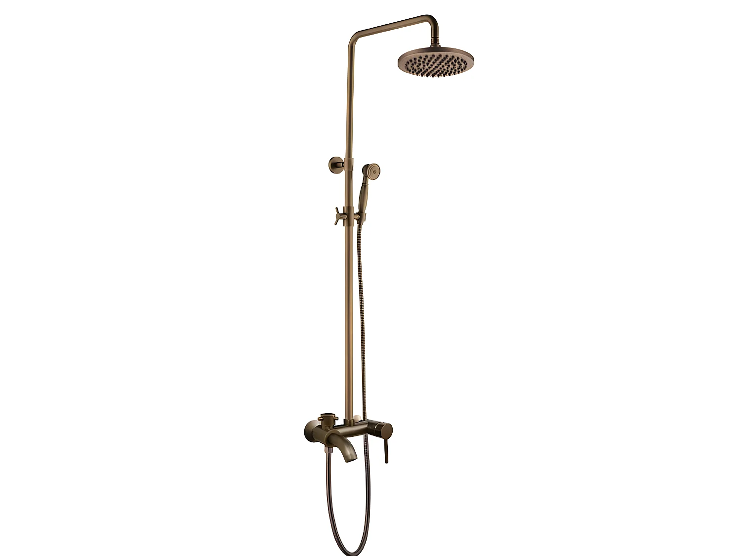 Colonne de douche en laiton antique avec douche à main et bec verseur